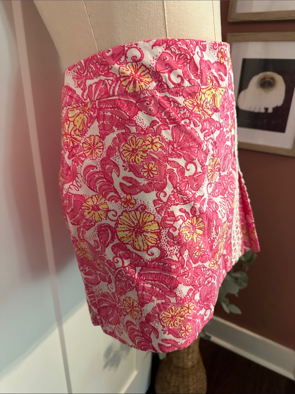 Lilly Pulitzer Jarvey Chum bucket pink white yellow embroidered detail 8 skort - Picture 6 of 12